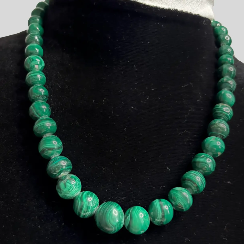 Malachite Stone Necklace with 14 Karat Gold Plated Clasp